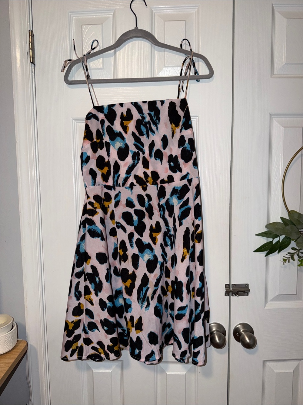 Fun Pink Leopard Print Spaghetti Strap Mini Dress